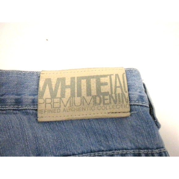 White‎ Tag Jeans Mens 34x32 Blue Denim Straight Mid Rise Light Wash Distressed - Picture 7 of 16